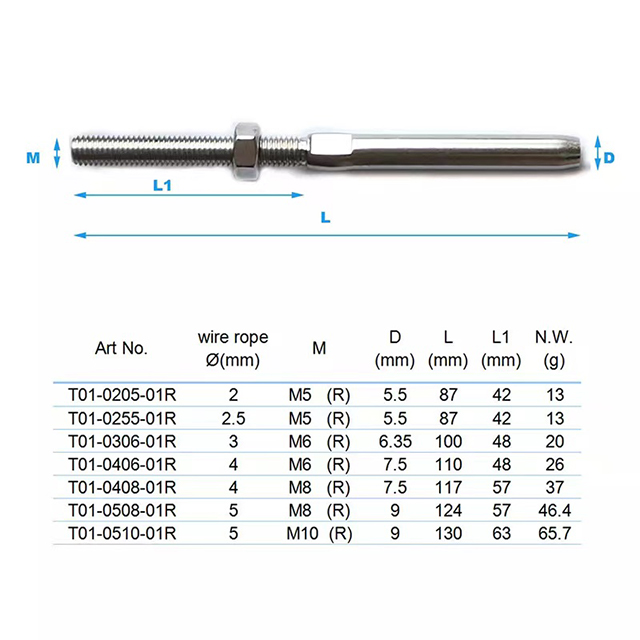 Stainless Steel Swage Stud Threaded Terminal